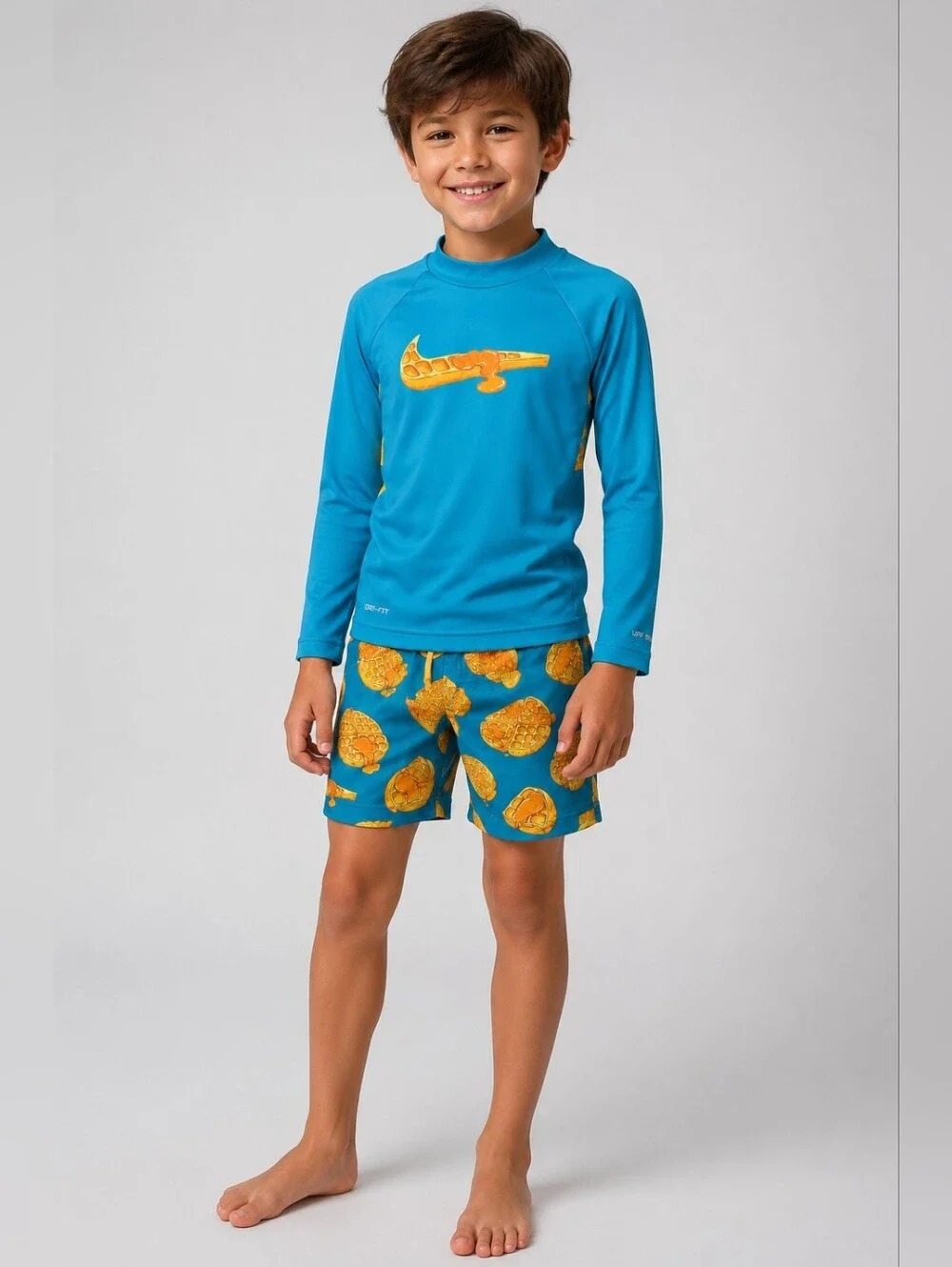 Nike Kids Blue & Yellow Waffle-Print Rashguard Swim Set